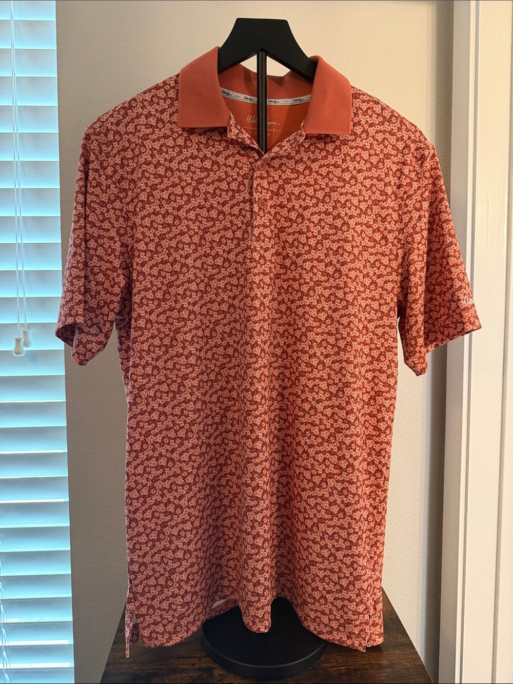 Walter Hagen Orange Micro-Print Golf Polo.